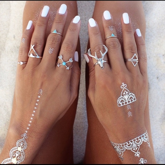 haus of vintage 1984 Jewelry - 7pc Deer Arrow Boho Midi Ring Set